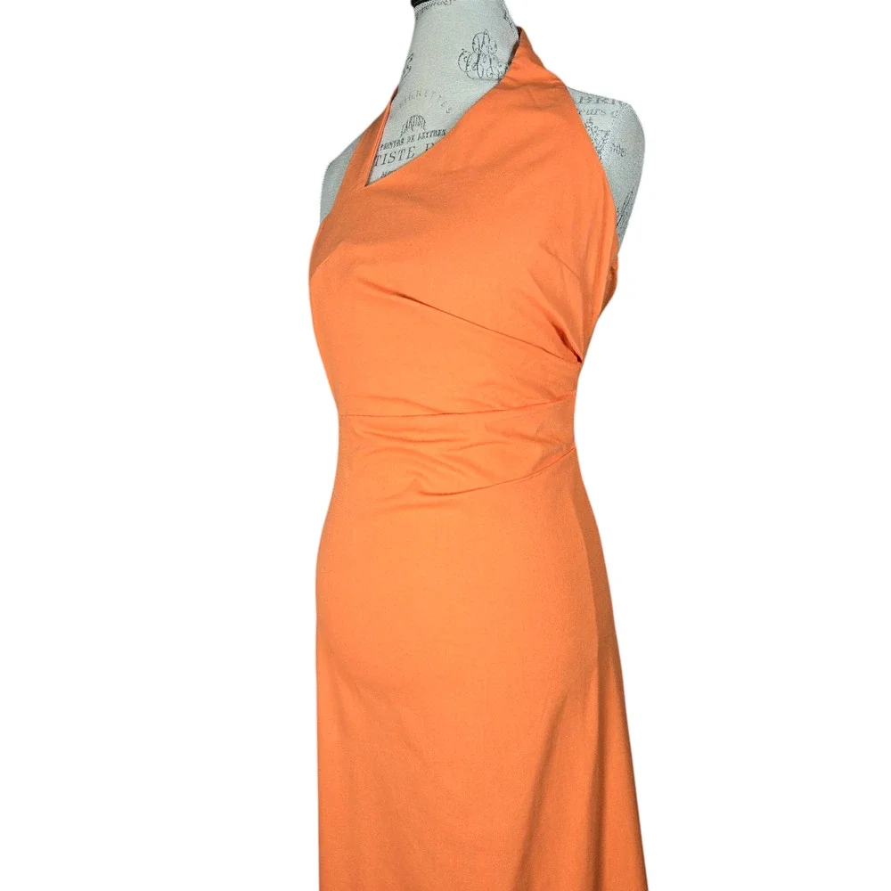 Commense Halter Maxi Dress Womens XSmall NEW Orange Linen Pleated Party Cocktail